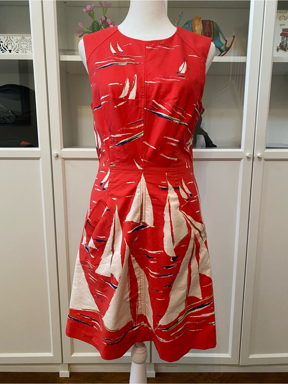 Maeve Sailboat Preppy Nantucket Red White L Nautical Dress Size 4